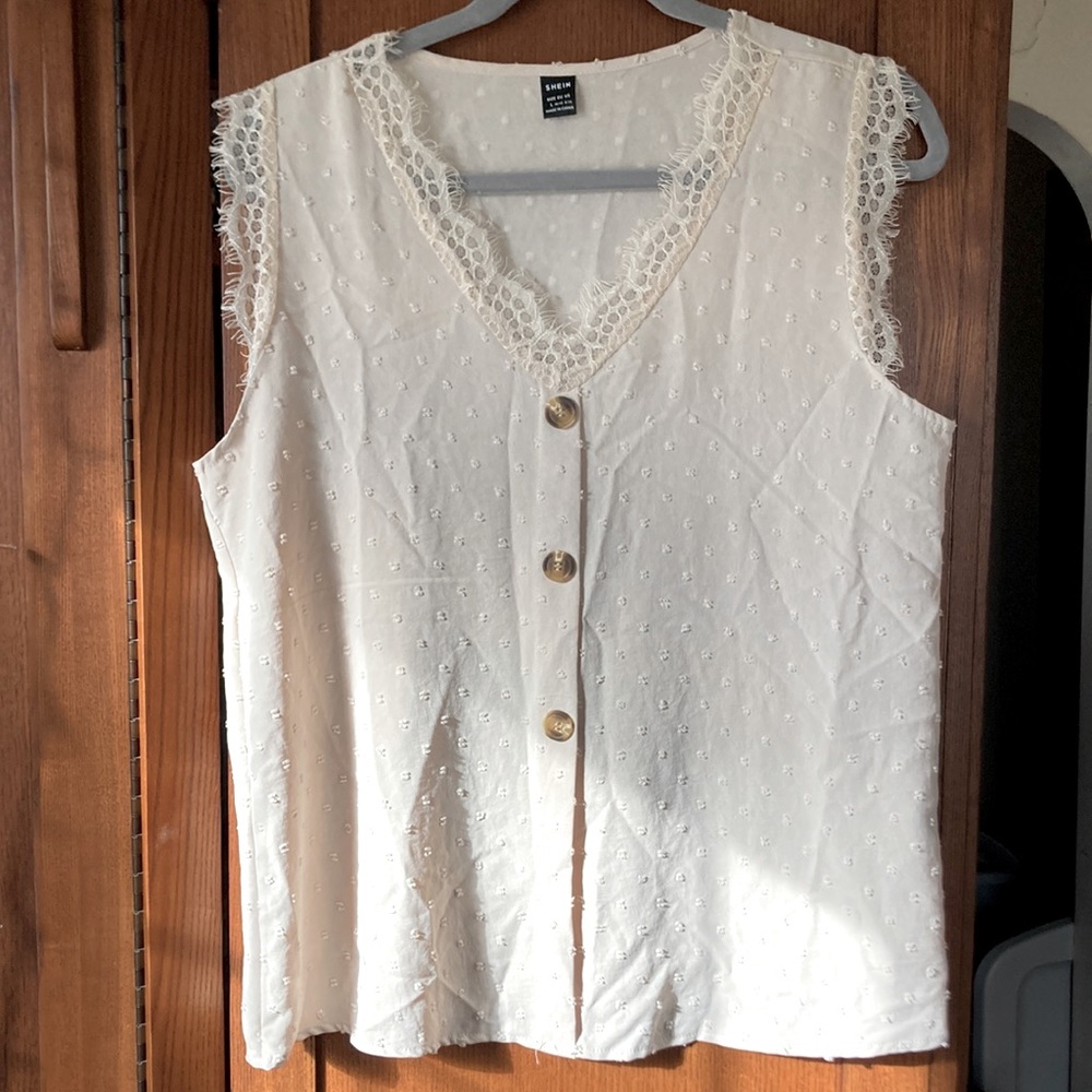 Shein Cream L Large Dress Shirt with lace detail